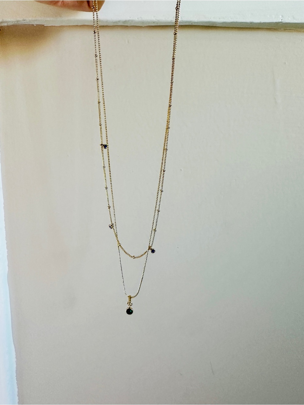 Banana Republic Gold Layered Necklace with Blue Green Accents